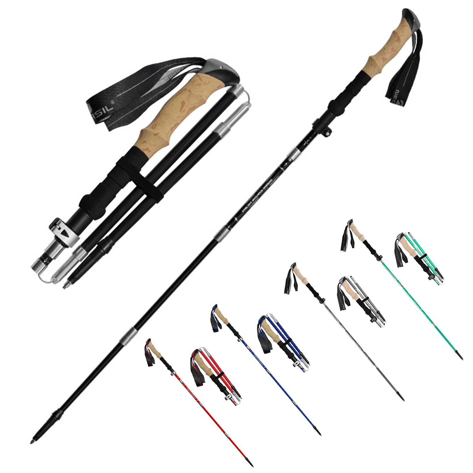 Trekking Pole Carbon - 5-Section Foldable Trekking Poles Ultra-Light Carbon
